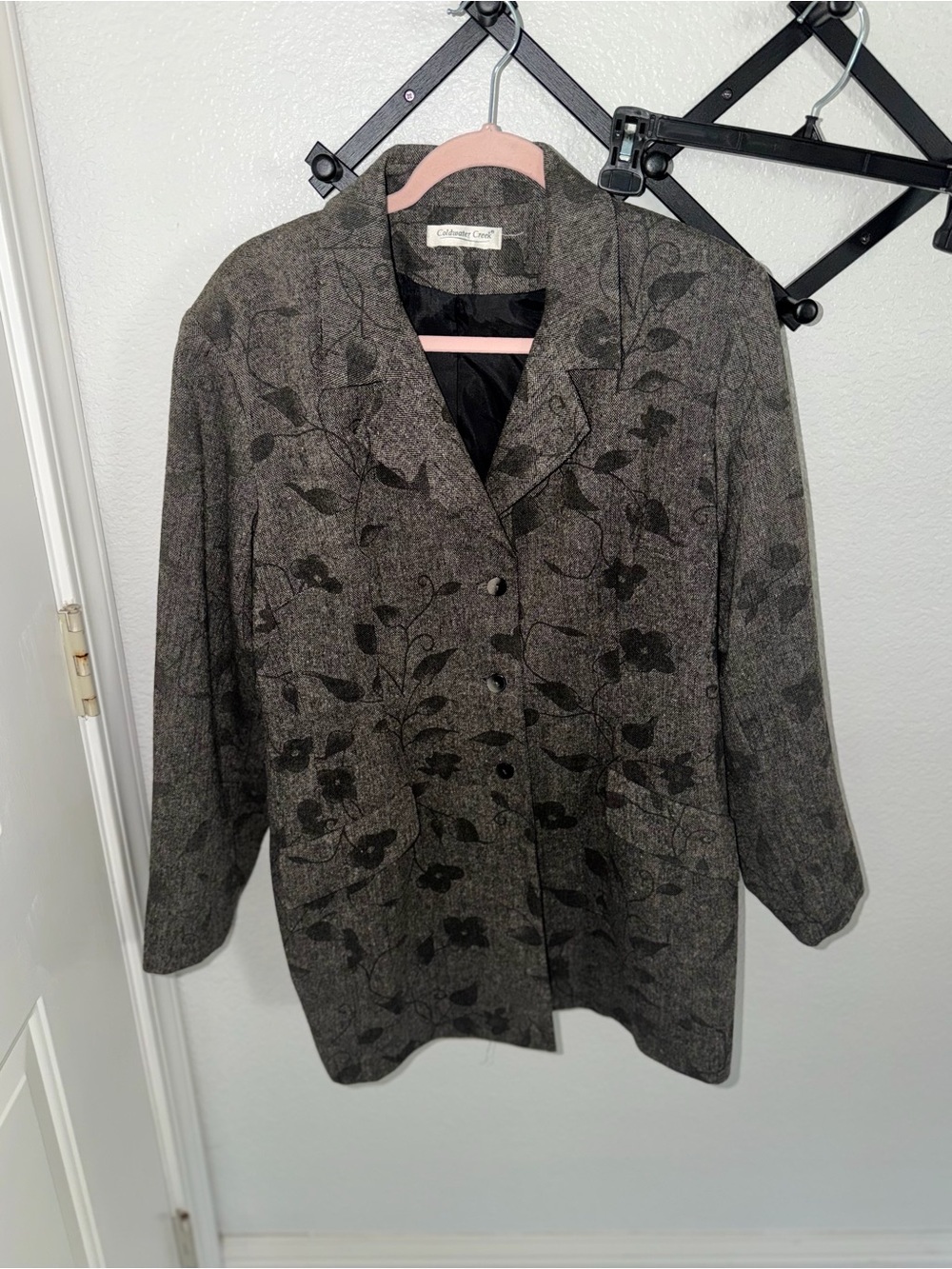 Coldwater Creek Gray Floral Blazer Jacket Women’s Medium Button Front - Picture 2 of 3